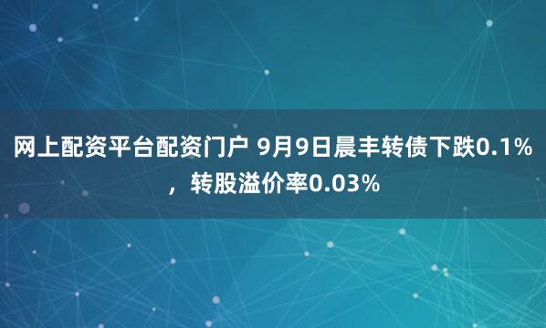 网上配资平台配资门户 9月9日晨丰转债下跌0.1%，转股溢价率0.03%
