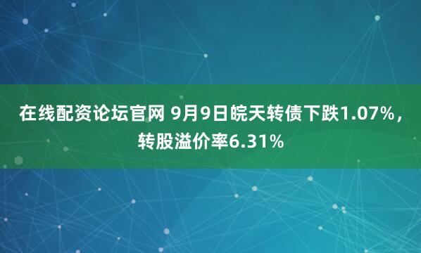 在线配资论坛官网 9月9日皖天转债下跌1.07%，转股溢价率6.31%
