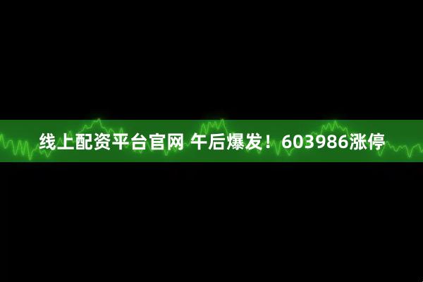 线上配资平台官网 午后爆发！603986涨停